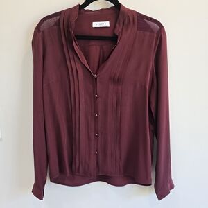 Sandro Silk maroon burgundy button down